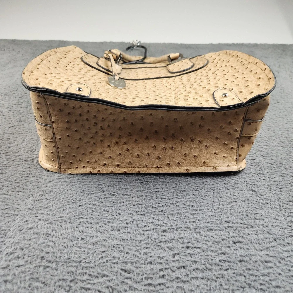 Ostrich Embossed Ivory Brown Purse Satchel Handbag w/ Shoulder Strap London Fog‎